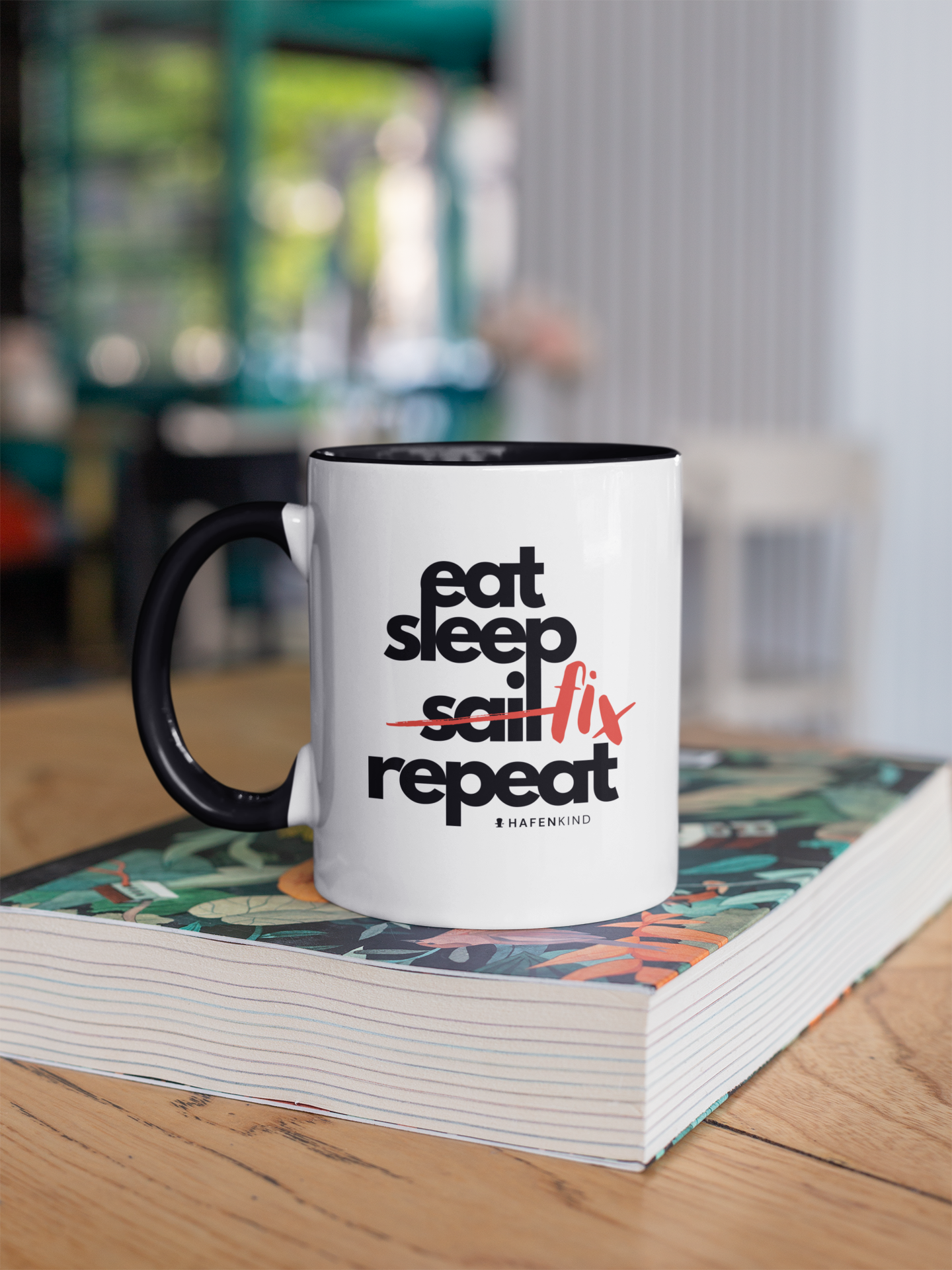 EAT SLEEP FIX REPEAT - Keramik Becher Zweifarbig